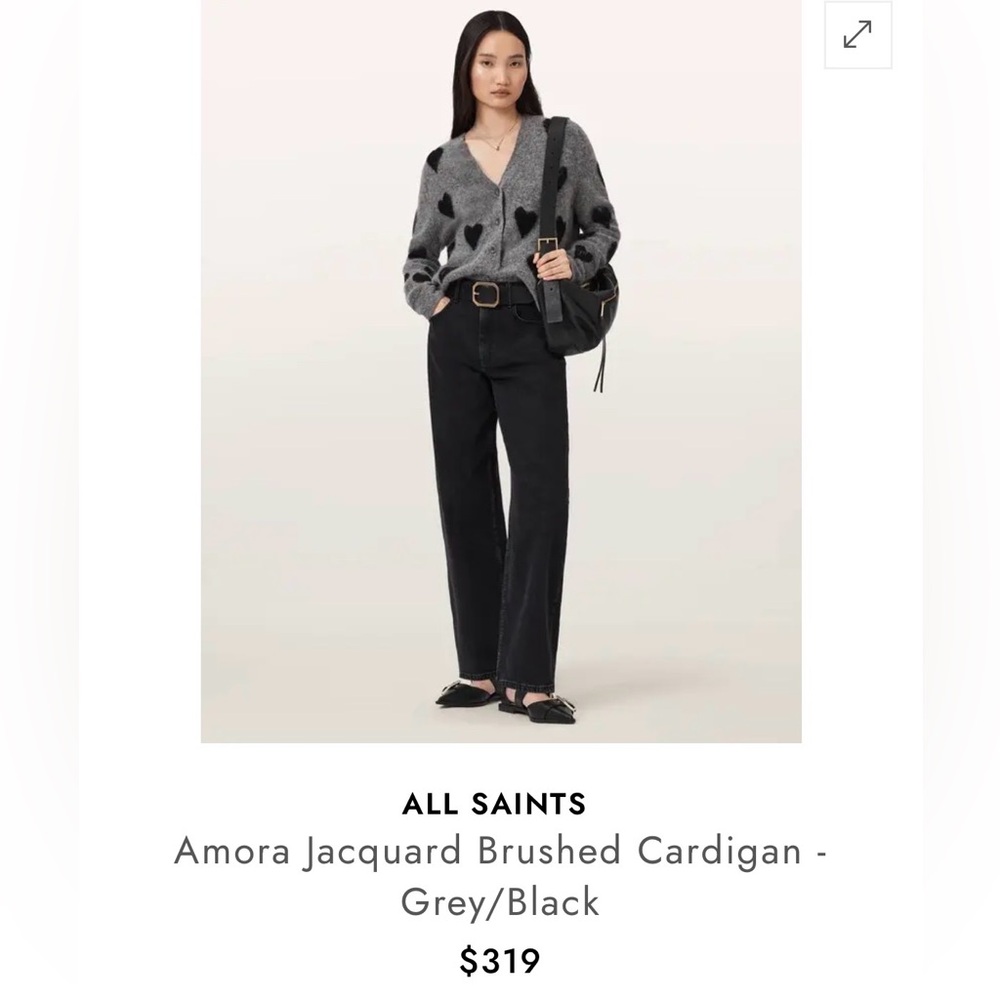NWT All Saints Amora Cardigan - grey/blk, size S